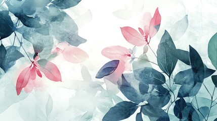 Watercolor illustration featuring a computer graphic design of leaves and flowers
