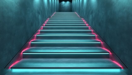 Fototapeta premium Illuminated Concrete Stairs with Neon Lights