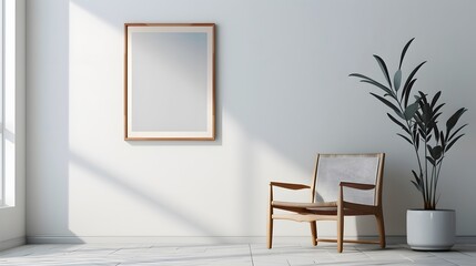 A wooden framed movie poster designed with clean lines and a minimalist aesthetic  AI generated illustration
