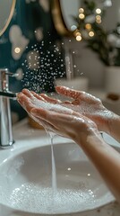 Fototapeta premium Washing Hands With Soap at Home as an Essential Antiviral Measure During Quarantine