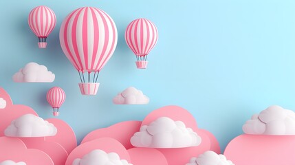 Naklejka premium Abstract 3D background with cute hot air balloons AI generated illustration