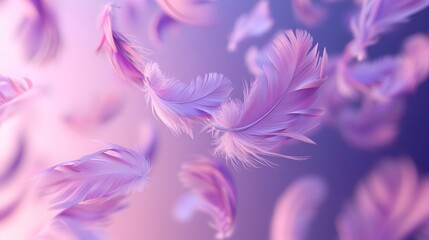 Obraz premium Abstract 3D feather patterns floating against a cute purple-inspired background AI generated illustration