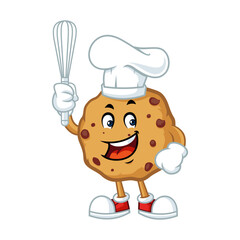 Cute cartoon cookie chef holding a whisk, Perfect for food, bakery, and dessert themed designs.