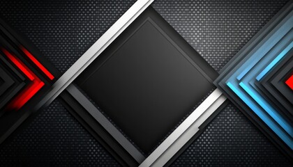 Abstract Geometric Design with Red, Blue, and White Stripes on a Black Background