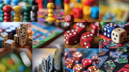 Obraz premium Collage of Board Games: Dice, Tokens, and Cards