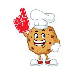 Cheerful Cookie Chef Mascot with Foam Finger.