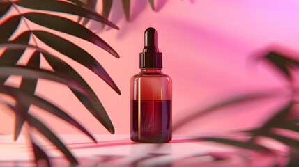 Trendy background with natural cosmetic skincare bottle. Product presentation. Beauty and body care product concept. 
