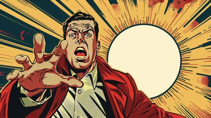 Man in Red Jacket Reaching Out in a Comic Book Style Illustration.