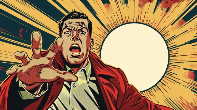Man in Red Jacket Reaching Out in a Comic Book Style Illustration.