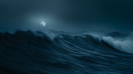Abstracted moonlit ocean wave patterns in a minimalistic cinematic style AI generated illustration