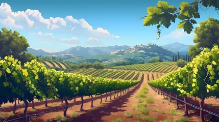 Naklejka premium Aging vineyard on a sunny day depicted in 3D style art AI generated illustration