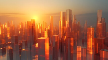 Fototapeta premium An abstract 3D cityscape at sunset AI generated illustration