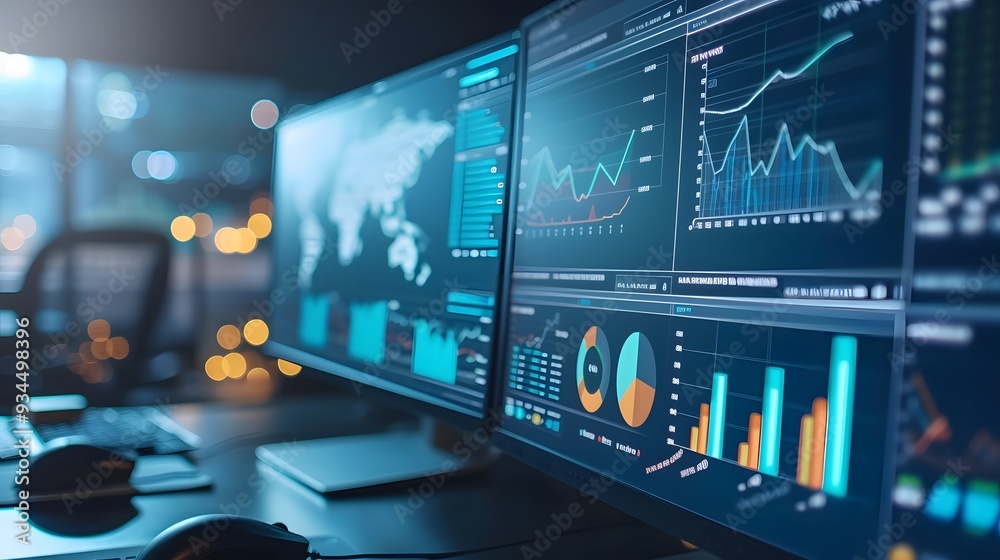 Poster an analysts world where data business analysis becomes art using a computer and dashboard ai generat