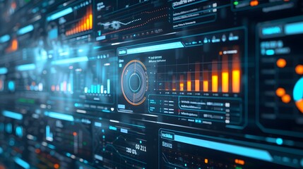 Obraz premium An analysts detailed interface showing KPI metrics connected to a data management system AI generated illustration