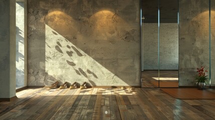 Dance Studio: Dance shoes and mirrors with a blank mirror area, -