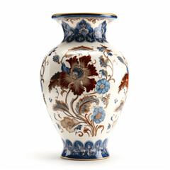 Antique vintage ceramic vase with floral print isolated on white background, country style home decor and interior design, post-processed, generative ai
