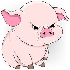 little pig is sitting showing a pouting face