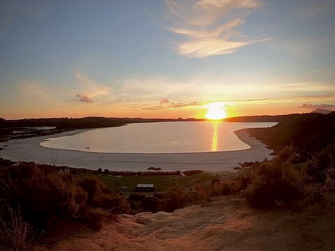 High angle views of sunset at Lake Kai Iwi, Northland , New Zealand, sunset over the lake 