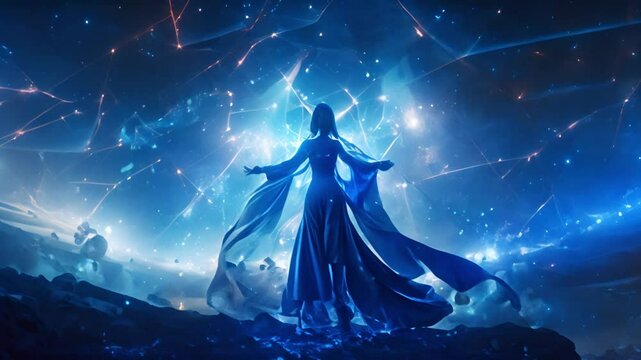 Celestial Goddess A Woman Stands Amidst a Starry Sky