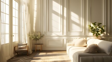 Fototapeta premium An elegant room interior with soft sunlit walls AI generated illustration