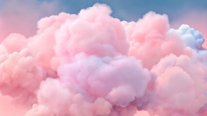 Fototapeta premium Fluffy pink clouds against a soft blue sky background, dreamy and serene atmosphere