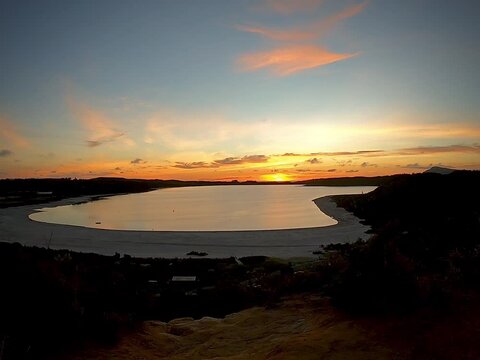 High angle views of sunset at Lake Kai Iwi, Northland , New Zealand, sunset over the lake 