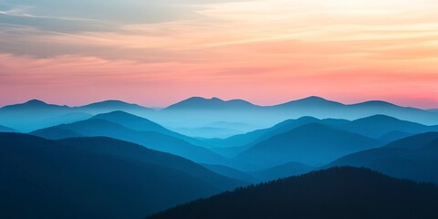 Obraz premium misty sunrise silhouette over a mountain range, pastel colours