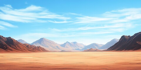 Fototapeta premium Brown desert landscape with mountains under blue sky, To convey a sense of vastness and aridness in a visually appealing way, suitable for travel