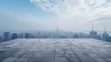 Fototapeta premium An uninhabited square floor that seems out of place in front of a vast city landscape AI generated illustration