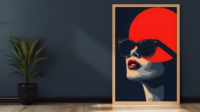 Artistic reinterpretation of a famous film poster in a minimal style within a wooden frame  AI generated illustration