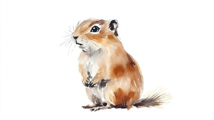 Watercolor illustration of a cute gopher on a white background Sketch design for a holiday theme