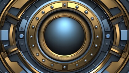 Abstract Circular Design with Gold Accents and Blue Gems