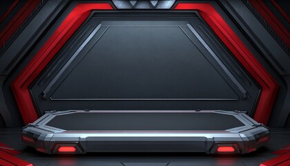 Fototapeta premium Futuristic Red and Black Platform with Illuminated Edges
