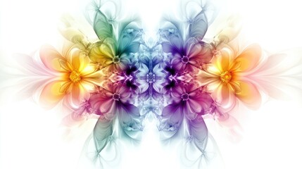 Obraz premium Abstract design featuring intricate fractal flowers in vivid colors, symmetrically arranged on a white background