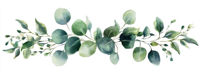 Watercolor hand painted bouquet featuring lush eucalyptus leaves and branches ideal for spring or summer themed invitations weddings or greeting cards