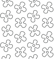 Vector seamless pattern of groovy retro cartoon outline flower isolated on white background