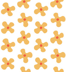 Vector seamless pattern of groovy retro cartoon flower isolated on white background
