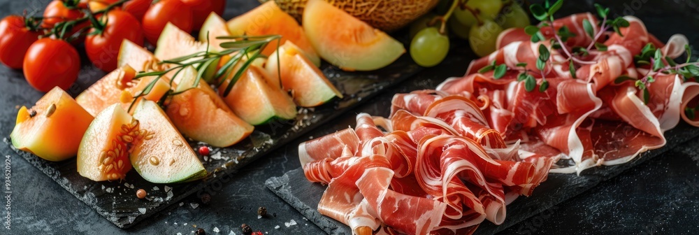 Poster Serrano Ham paired with Melon and Prosciutto complemented by Melon