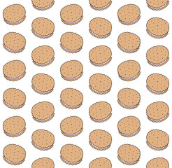 Vector seamless pattern of hand drawn sketch doodle colored cookie isolated on white background