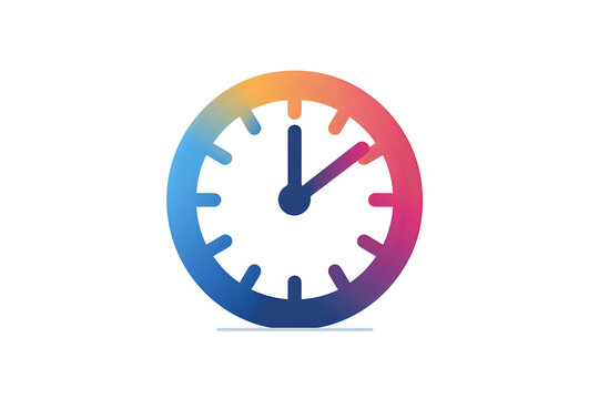 Stylized clock icon with a gradient color scheme, isolated on a white background. Ideal for time management, scheduling, or productivity-themed designs. Ready-to-use graphic element.