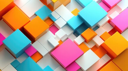 Abstract 3D geometric pattern with vibrant colors, seamlessly integrated on a clean white surface