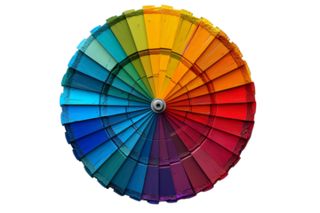 Colorful circular fan of paint swatches, isolated on a white background. Ideal for design projects, color selection, and interior decoration themes. Isolated and ready for design use.