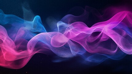 An abstract image featuring flowing, translucent waves of pink and blue light..