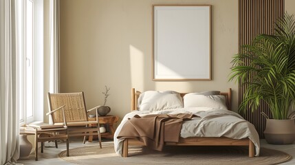 Beaming modern room with a minimalistic cinematic poster nestled in a relaxing wooden frame AI generated illustration