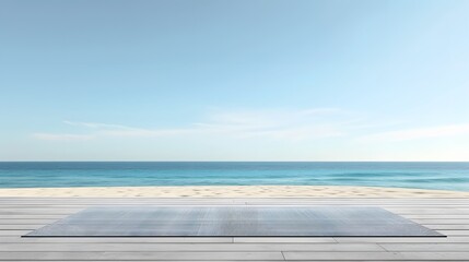 Beautiful minimalistic representation of a yoga mat with a beach in the background  AI generated illustration