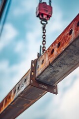 Obraz premium Cinematic close-up of a crane placing the last beam AI generated illustration