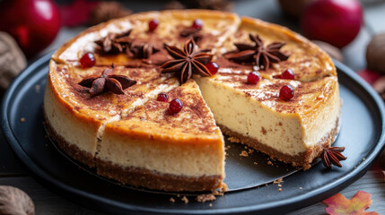 Autumnal spiced cheesecake, closeup slices