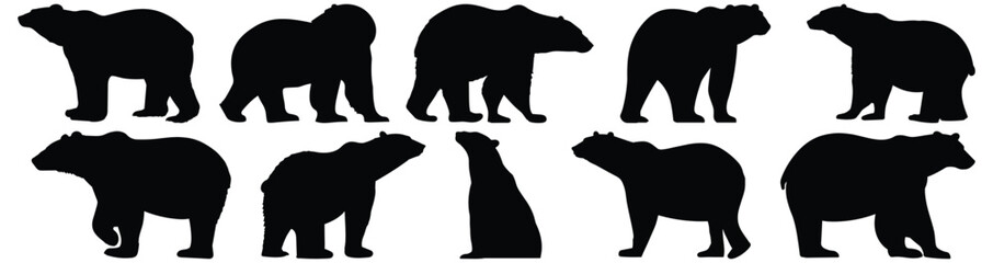Polar bear silhouettes set, bear pack of vector silhouette design, isolated background © FutureFFX