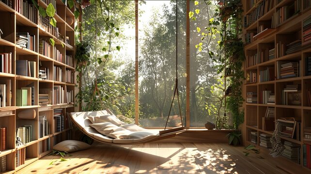 Sunlight Filtering through a Dense Forest with Tall Trees and Lush Greenery