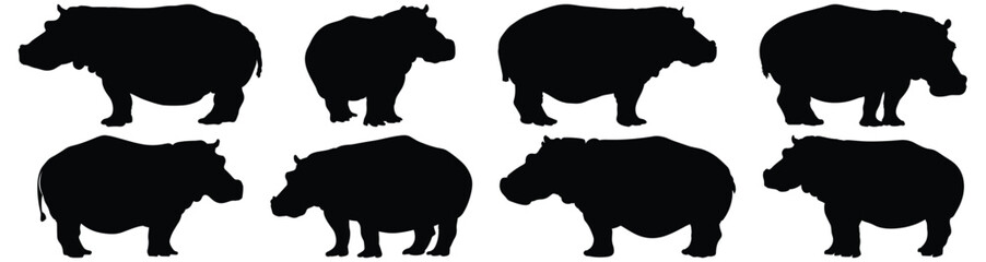 Hippopotamus silhouette set vector design big pack of hippo illustration and icon